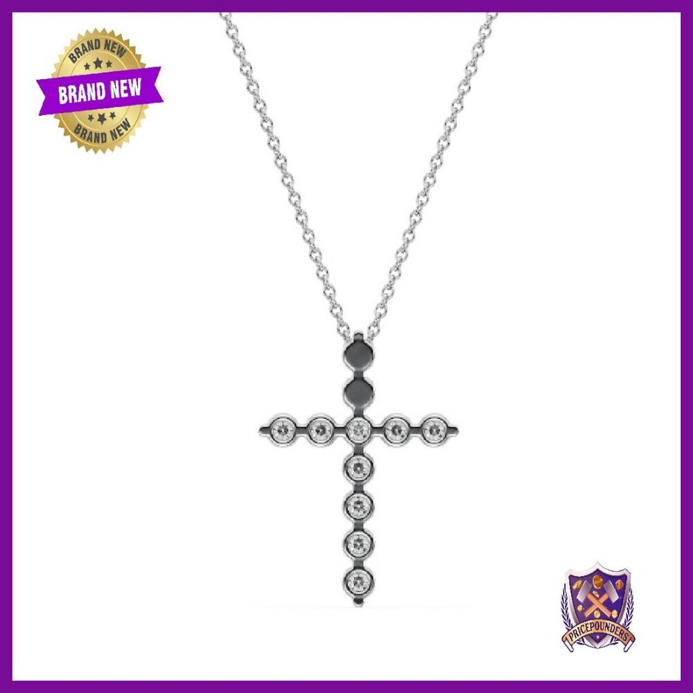 1ct Lab Diamond Cross Pendant Necklace Sterling Silver 18in Chain - Picture 8 of 8